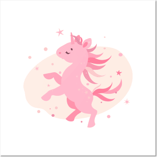 Pink prancing unicorn Posters and Art